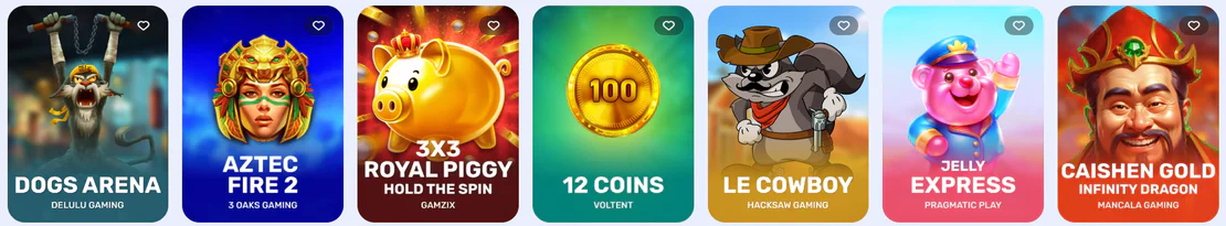Goodman Casino overzicht van slots zoals Dogs Arena, Aztec Fire 2, 3x3 Royal Piggy, 12 Coins, Le Cowboy, Jelly Express en Caishen Gold
